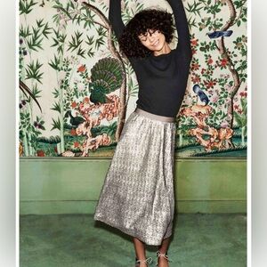 Boden Sequin Silver Pewter A Line midi skirt